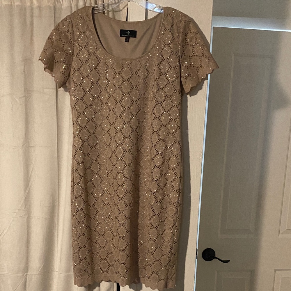 Ronni Nicole Shimmering Tan Lace Mini Dress